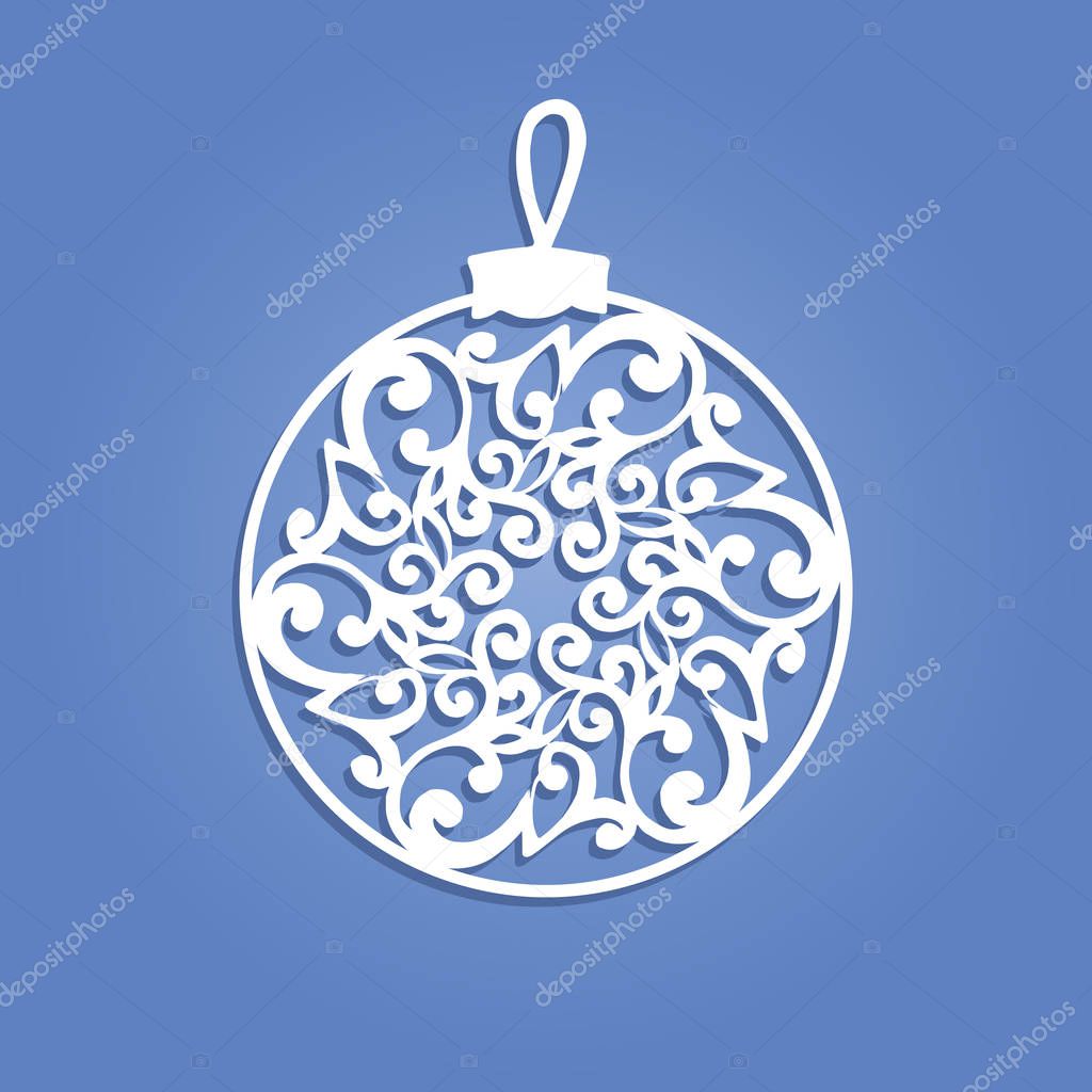 Laser cut paper Christmas ball. Christmas decorations for wood carving, paper cutting.