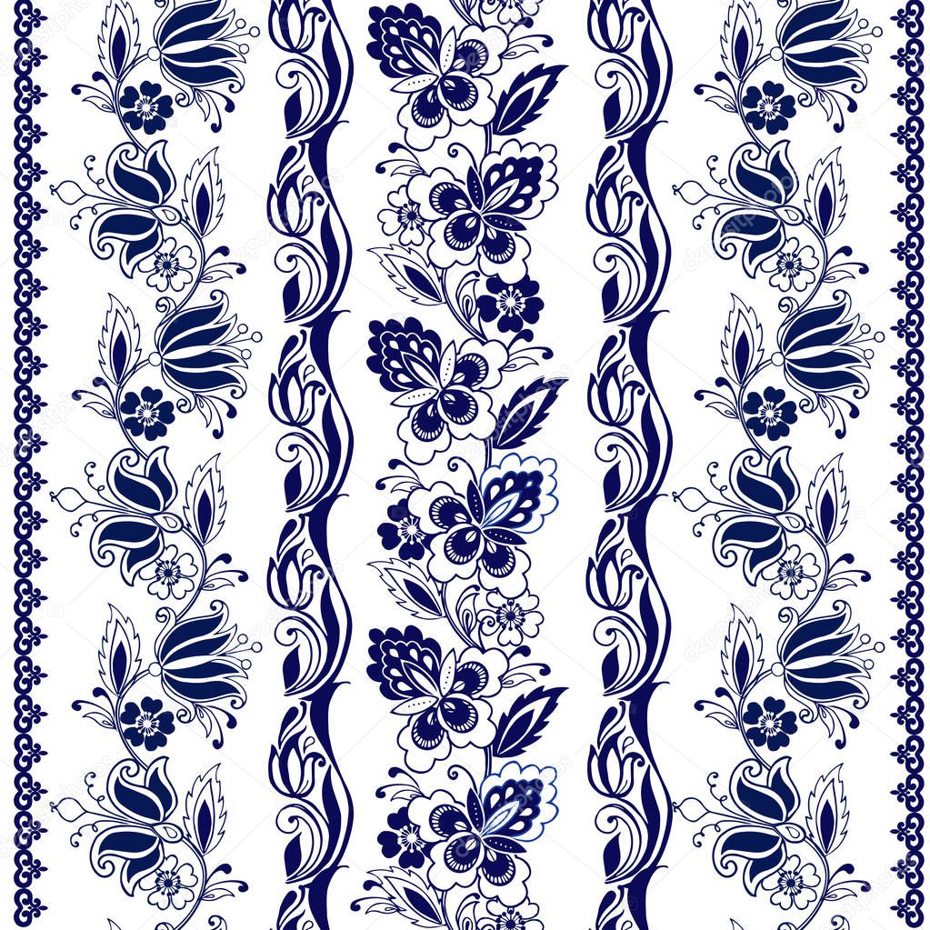 Striped seamless pattern with paisley. Floral wallpaper. Decorative ornament for fabric, textile, wrapping paper.