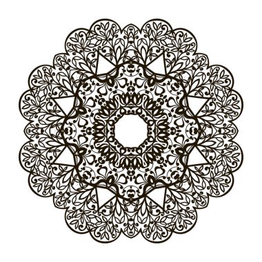 Dekoratif mandala ile izole beyaz üzerine siyah yapraklar.