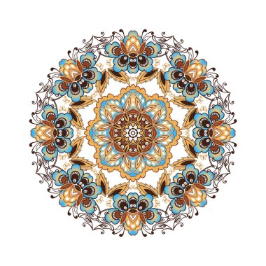 Mandalalar koleksiyonu. Altın yuvarlak etnik süsler kümesi. Vektör çizim. Beyaz arka plan üzerinde izole