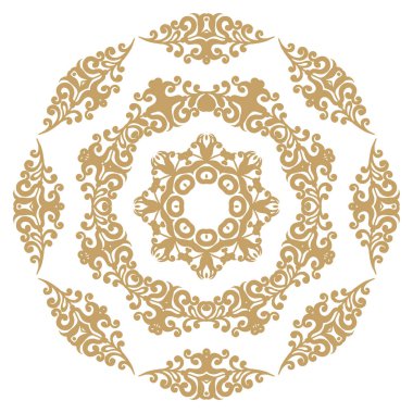 Mandalalar koleksiyonu. Altın yuvarlak etnik süsler kümesi. Vektör çizim. Beyaz arka plan üzerinde izole