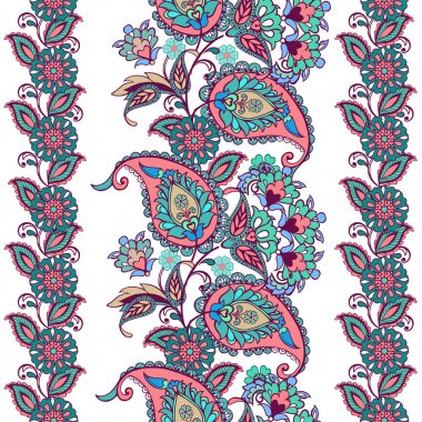 Paisley ile çizgili desen. Çiçek duvar kağıdı. Dekoratif süsleme kumaş, tekstil, kağıt ambalaj için.