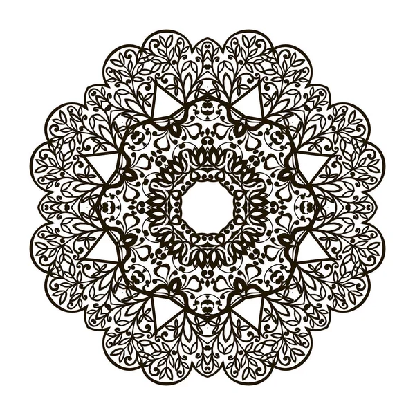 Mandala decorativo con hojas negro sobre blanco aislado . — Vector de stock