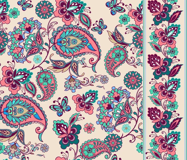 Motifs floraux sans couture ensemble. Fleurs vintage milieux et frontières. Ornement décoratif pour tissu, textile, papier d'emballage . — Image vectorielle