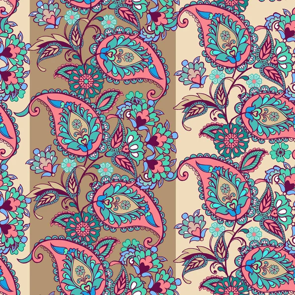 Patrón a rayas sin costura con paisley. Papel pintado floral. Adorno decorativo para tela, textil, papel de envolver. Patrón paisley oriental tradicional sin costuras . — Vector de stock