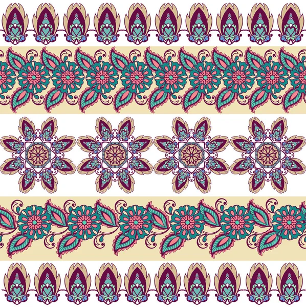 Colección de patrones orientales rayados con paisley . — Vector de stock