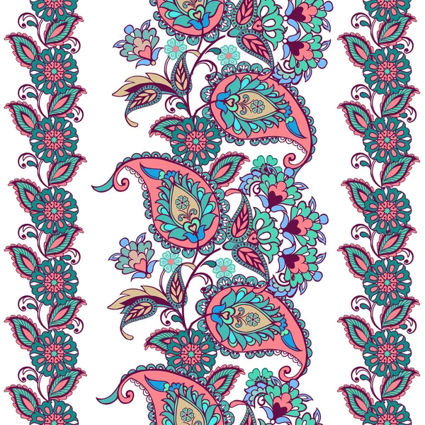 Streifenmuster mit Paisley. Blumentapete. Dekoratives Ornament für Stoff, Textilien, Packpapier. — Stockvektor