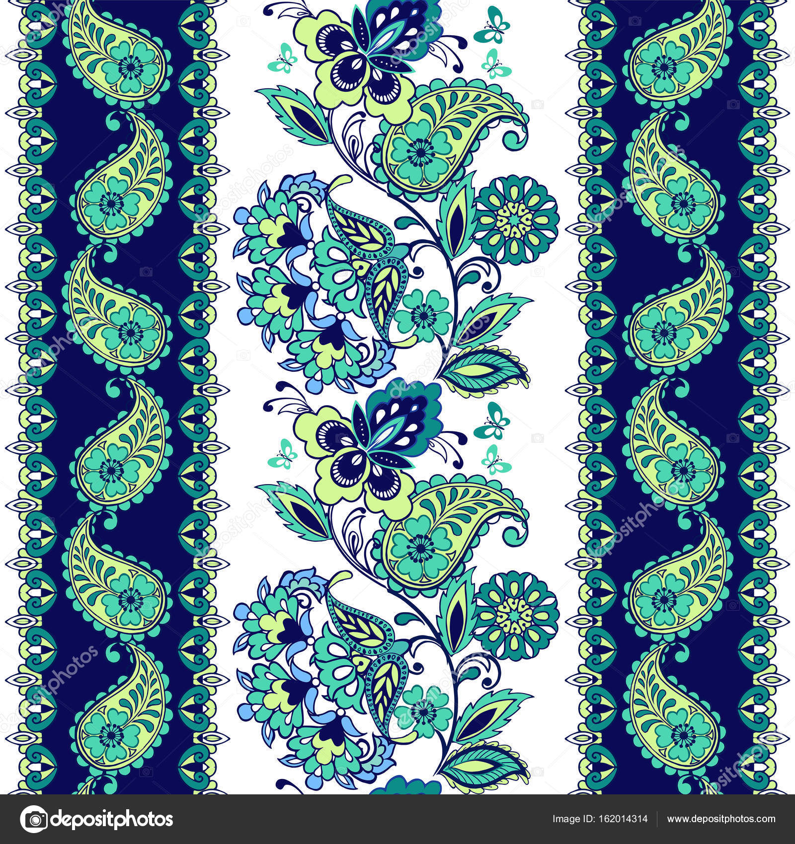 Fantastic ornament with paisley. Set of oriental striped ornaments