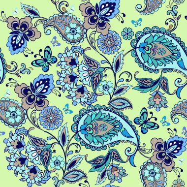 Oryantal turkuaz seamless desenli modeli. Çiçek duvar kağıdı. Dekoratif süsleme kumaş, tekstil, kağıt ambalaj için. Geleneksel oryantal Dikişsiz desenli desen.
