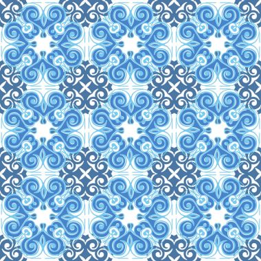 Mavi çiçek Azulejos deseni. Fas, Portekiz fayans sorunsuz patchwork desen. 
