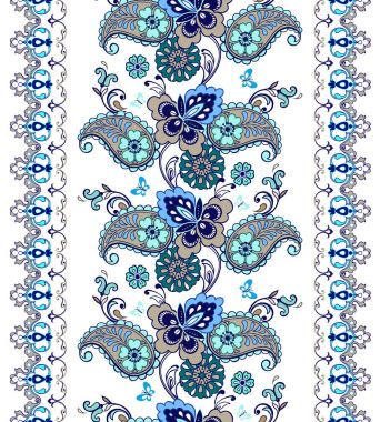 Paisley ile çizgili seamless modeli. Çiçek duvar kağıdı. Dekoratif süsleme kumaş, tekstil, kağıt ambalaj için. Geleneksel oryantal Dikişsiz desenli desen