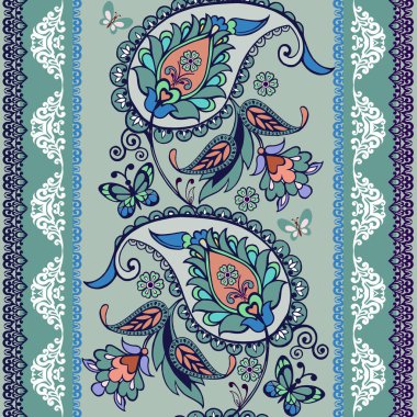 Paisley ile çizgili seamless modeli. Çiçek wallpape. Dekoratif süsleme kumaş, tekstil, kağıt ambalaj için. Geleneksel oryantal Dikişsiz desenli desen.