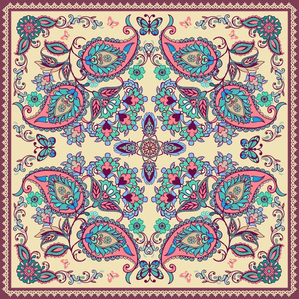 Diseño para bolsillo cuadrado, chal, textil. Patrón paisley oriental tradicional . — Vector de stock