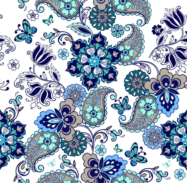 Восточный бесшовный рисунок Пейсли. Цветочные обои. Декоративный орнамент для ткани, текстиля, оберточной бумаги. Традиционный восточный бесшовный пейсли-узор . — стоковый вектор