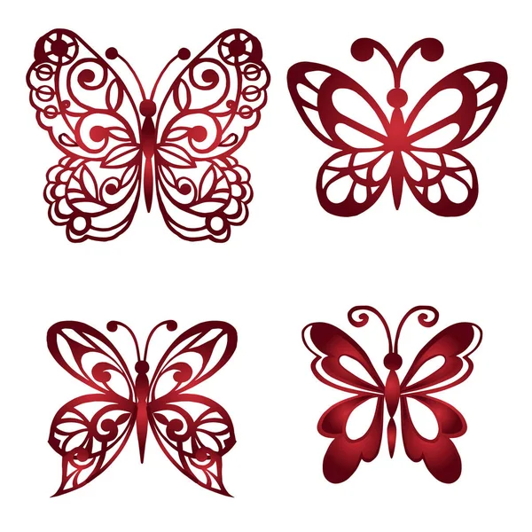 Reihe von dekorativen Schmetterlingen. Vektorillustration. — Stockvektor