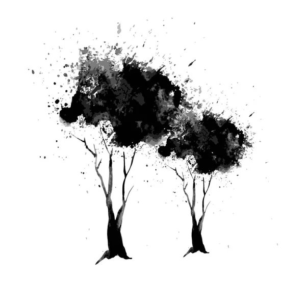 Croquis d'un arbre peint à l'encre. Arbre vectoriel . — Image vectorielle