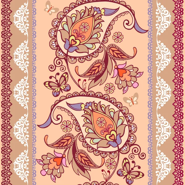 Padrão sem costura listrado com paisley. Papel de parede floral. Ornamento decorativo para tecido, têxtil, papel de embrulho. Padrão paisley sem costura oriental tradicional em cores pastel . — Vetor de Stock