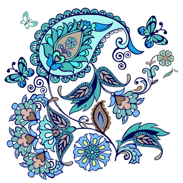 Elegante vector achtergrond met vlinders en Oost-ornament met paisley. — Stockvector