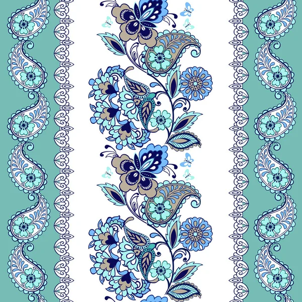 Fantástico adorno floral turquesa con paisley. Papel pintado floral. Adorno decorativo para tela, textil, papel de regalo . — Archivo Imágenes Vectoriales