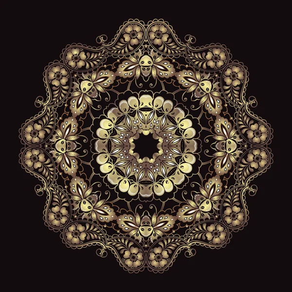 28 _ 03 _ Mandala oriental doré avec paisley sur fond noir . — Image vectorielle