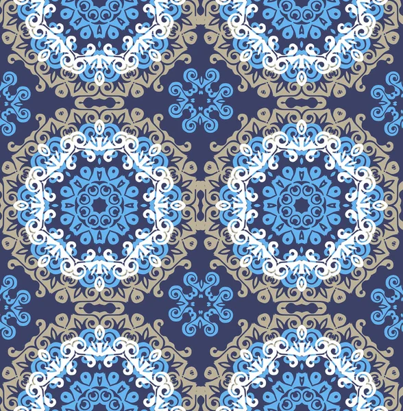 マンダラとエスニック雑貨と無限ターコイズ ブルーの背景。花の壁紙。布、繊維、包装紙の装飾的な飾り. — ストックベクタ