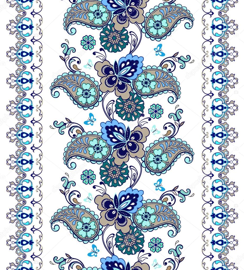 Striped seamless pattern with paisley. Floral wallpaper. Decorative ornament for fabric, textile, wrapping paper. Traditional oriental seamless paisley pattern