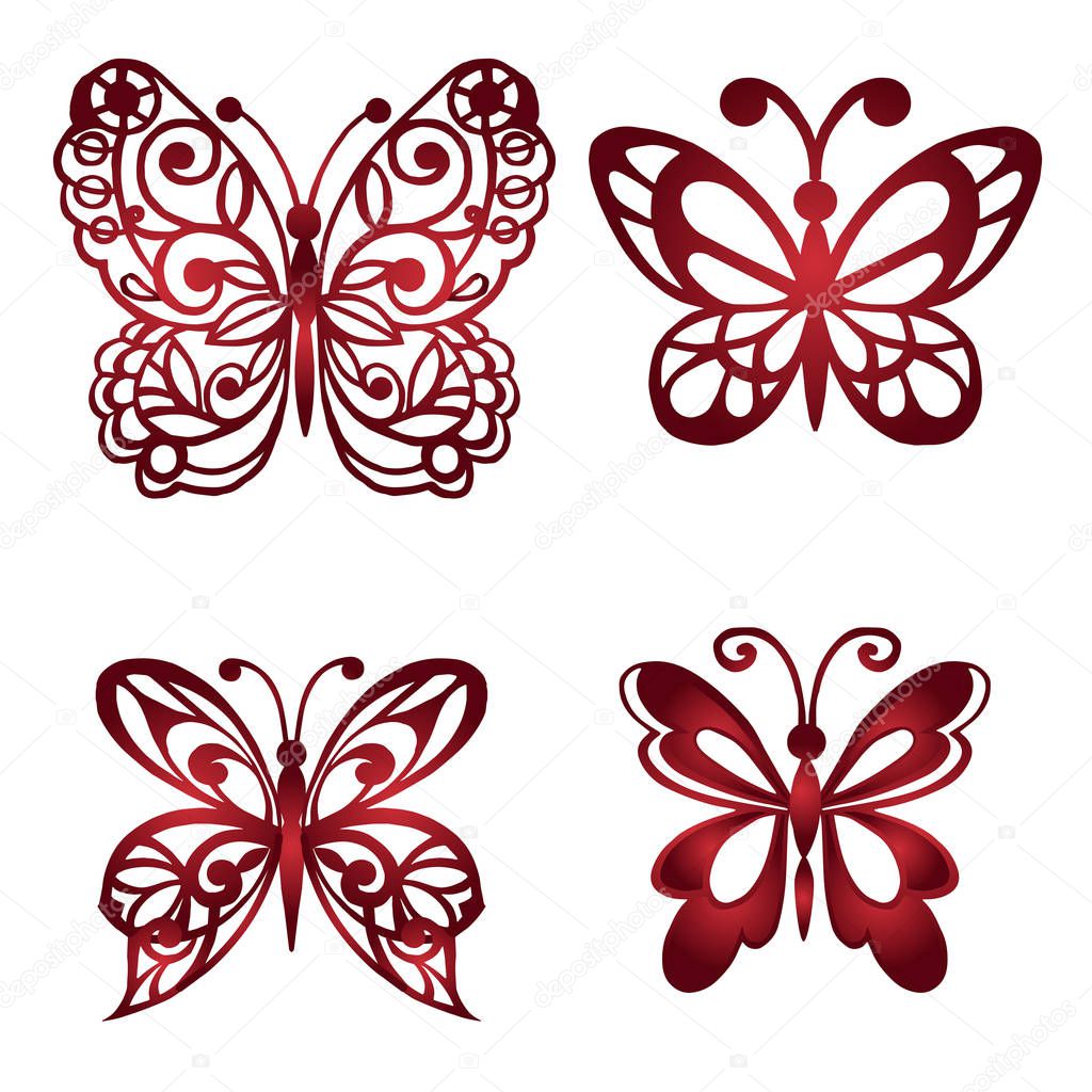 Set of decorative butterflies. Vector illustration. 