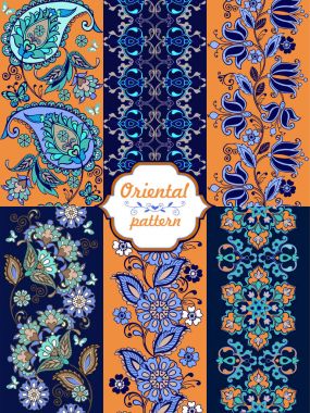 Paisley ile çizgili oryantal süsler topluluğu. Decorat