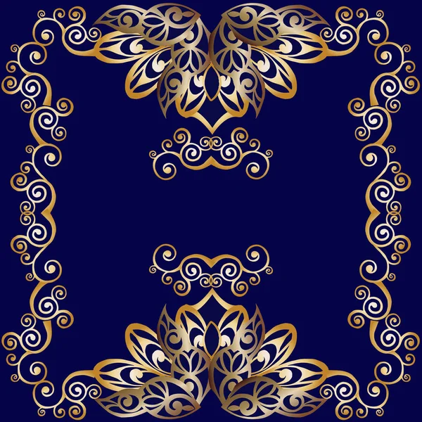 青色の背景に、豪華な金の装飾フレーム — ストックベクタ