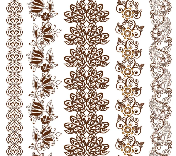 Illustration vectorielle du motif mehndi, ensemble de bordures sans couture. — Image vectorielle