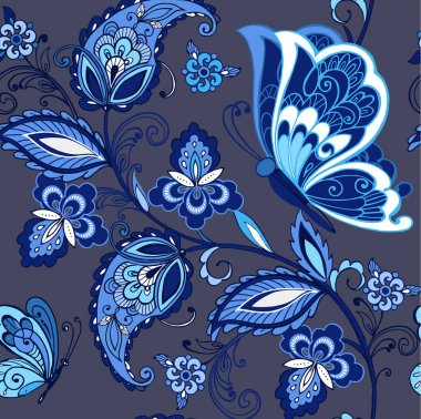 Geleneksel oryantal seamless desenli modeli. Vintage çiçekler o