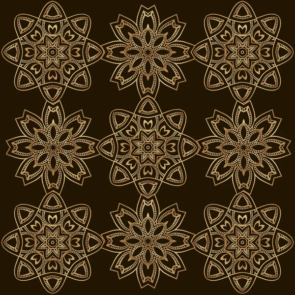 Vektorillustration des goldenen Mandala-Musters. traditioneller indischer Stil, ornamentale florale Elemente mit Henna-Tätowierung, goldene Aufkleber — Stockvektor