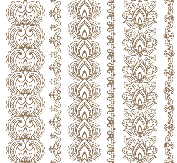 Nahtlose Grenzen. traditioneller indischer stil, ornamentale florale elemente mit henna-tätowierung, goldene aufkleber, flash temporäre tätowierung, mehndi — Stockvektor