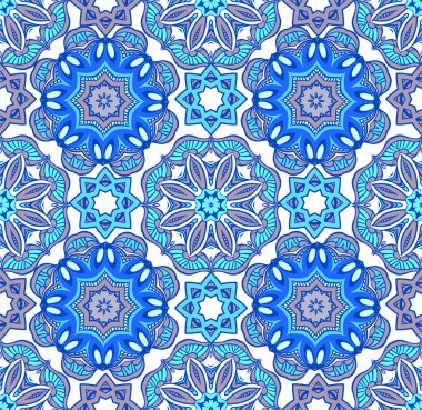 Çiçek etnik süs mavi renkte döşenmiş. Çiçek geometrik süs arka plan. Dekoratif süsleme kumaş, tekstil, ambalaj kağıdı, scrapbooking