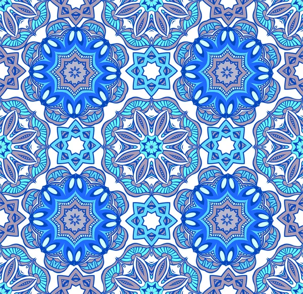 Ornement carrelé ethnique floral de couleur bleue. Décoration décorative pour tissu, textile, papier d'emballage, scrapbooking — Image vectorielle