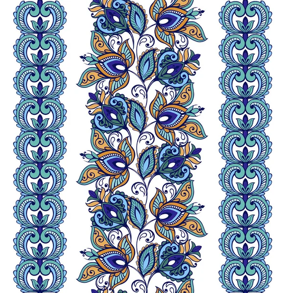 Gestreiftes nahtloses Muster mit Paisley. Blumentapete. Dekoratives Ornament für Stoff, Textilien, Packpapier — Stockvektor