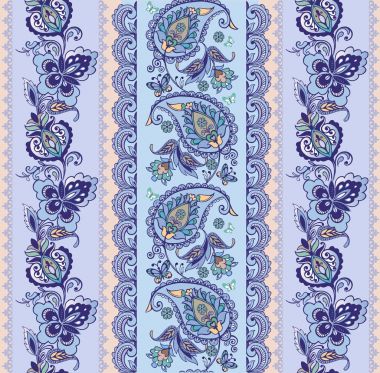 Lüks oriental paisley ile sorunsuz süsleme çizgili. Mavi seamless desenli modeli. Çiçek duvar kağıdı. Dekoratif süsleme kumaş, tekstil, kağıt ambalaj için.