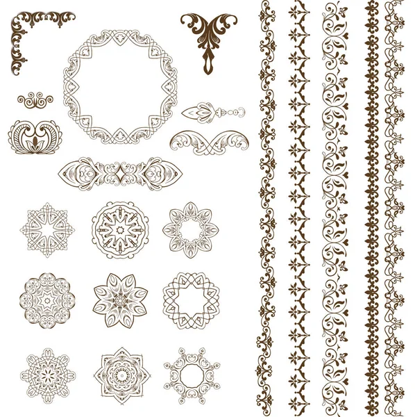 Oriental gran conjunto de patrones y ornamentos. Conjunto vectorial de bordes, marcos y elementos decorativos . — Vector de stock