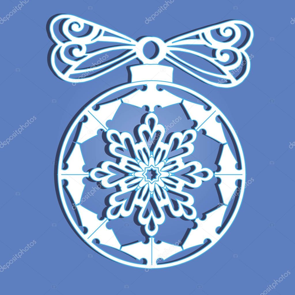 Christmas ball with a snowflake cut out of paper. Template for C