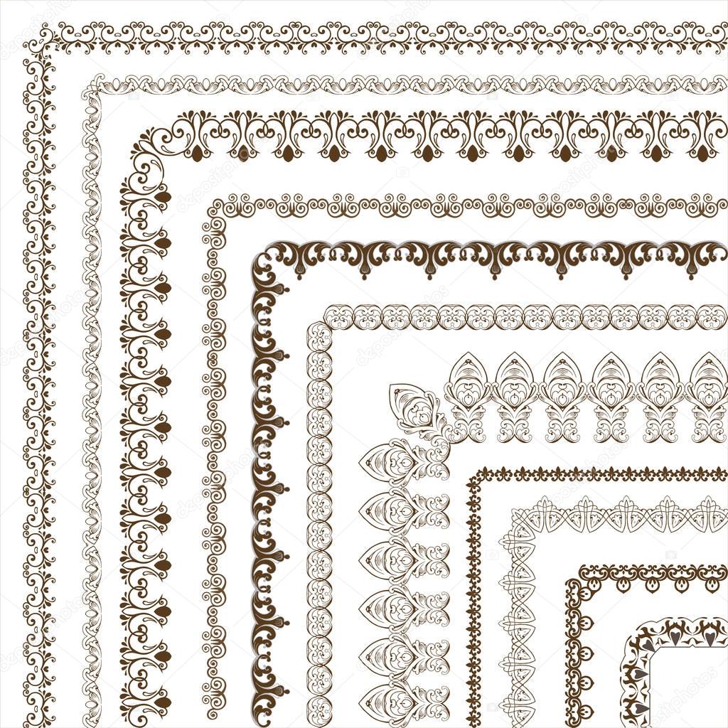 Set of vector frames and borders. A set of luxurious decorative frames and borders.