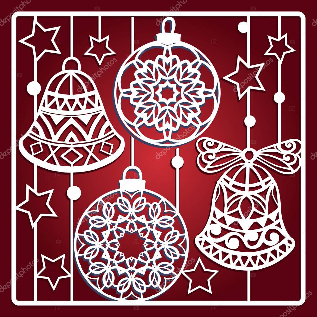 Christmas card with bells for laser cutting