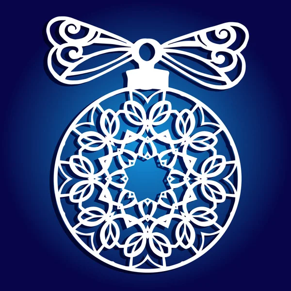 Рождественская Лазерная Резка Силуэт Вектора Синем Фоне Открытая Игрушка Кружевным — стоковый вектор