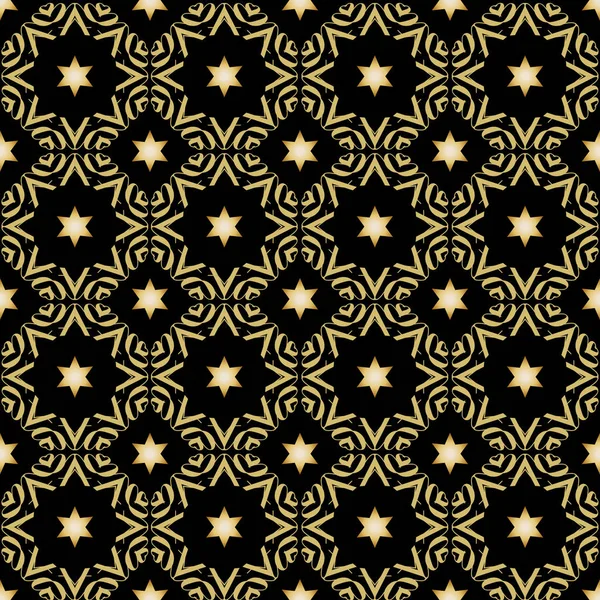 Vektor Luxus nahtlose Muster mit goldenen Sternen auf einem schwarzen Rücken — Stockvektor