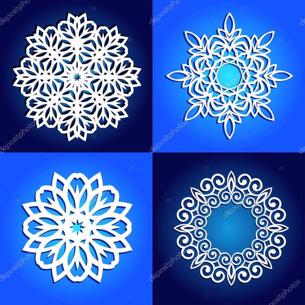 Set of vector snowflakes for laser cutting.
