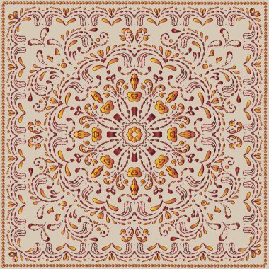 Etnik desen veya bandana Hint tarzı yazdırma. Hint çiçek desenli madalyon desen. Etnik Mandala süsleme. Tekstil, tebrik kartı için kullanılabilir.