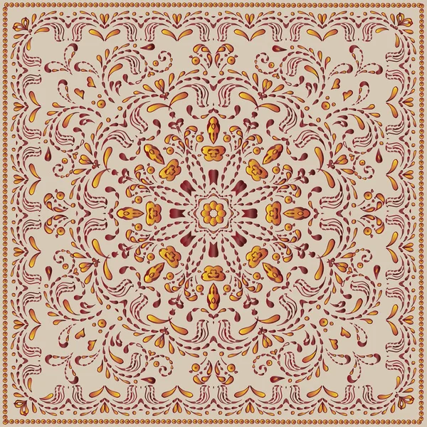 Patrón étnico o estampado bandana en estilo indio. Patrón medallón paisley floral indio. Adorno de mandala étnico. Puede ser utilizado para textil, tarjeta de felicitación . — Vector de stock