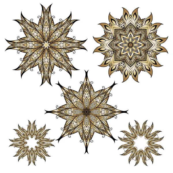 Un conjunto de lujosos mandalas dorados, adornos redondos. Elementos decorativos vintage. Patrón oriental, ilustración vectorial. Islam, árabe, indio, turco, pakistán — Vector de stock