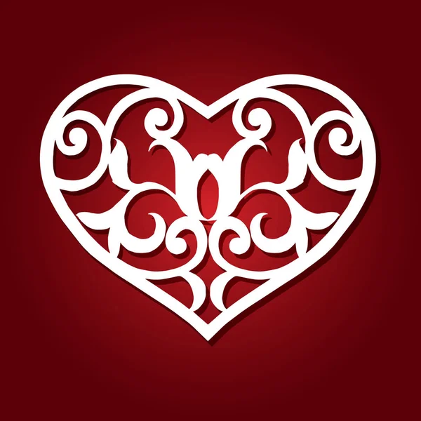 Laser afdrukken romantische lacy bruiloft hart met uitgesneden patroon. Vector floral hart. — Stockvector