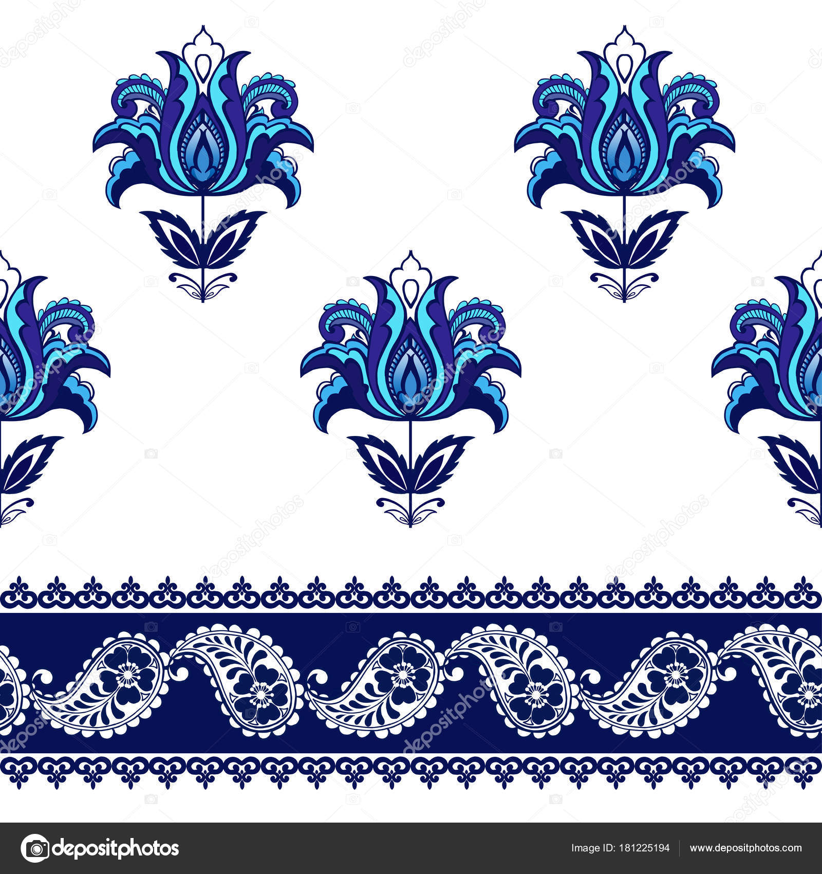 Seamless Pattern With Fantasy Flowers A Decorative - Wallpaper Border Design By Color Seamless Pattern With Fantasy Flowers A Decorative - Wallpaper Border Design By Color