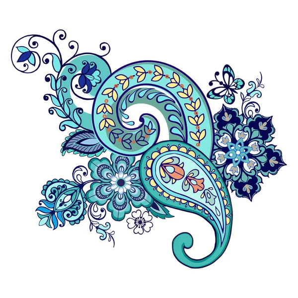 Ornate ornament with Fantastic flowers with paisley and butterflies